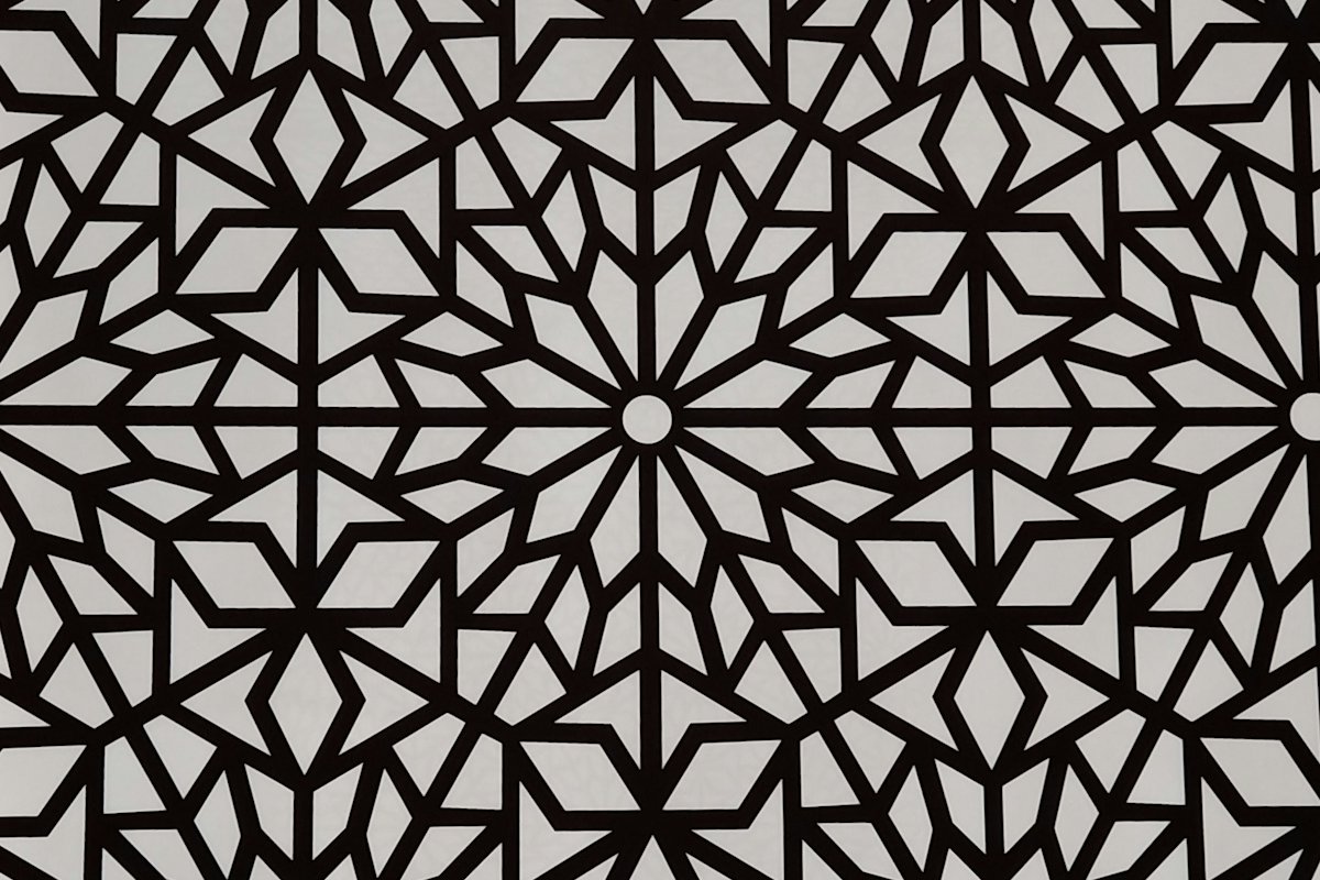 Black geometric lattice pattern on white