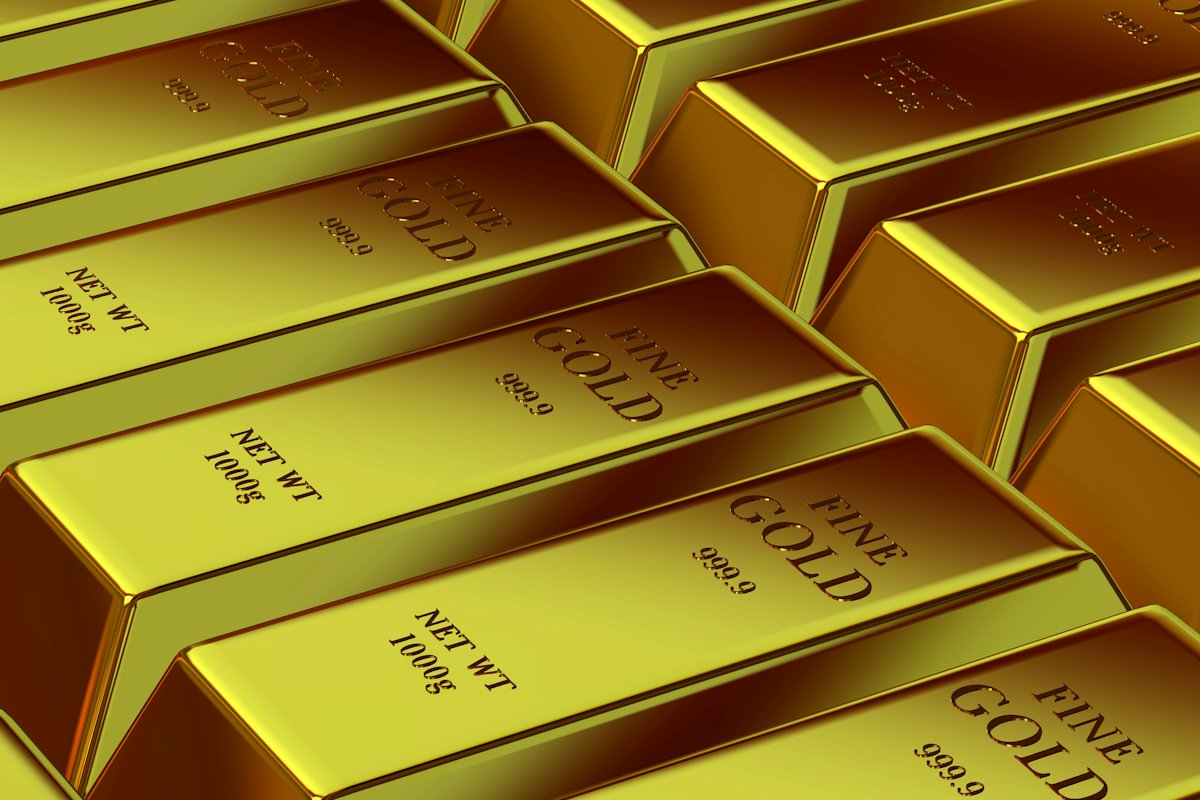 Stacked gold bars catching the light