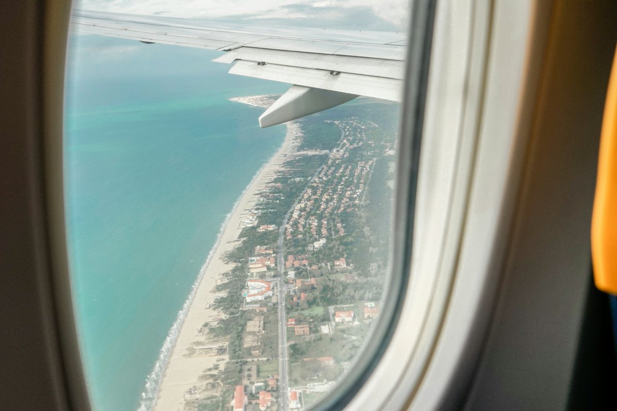 Coastline seen from an aeroplane window