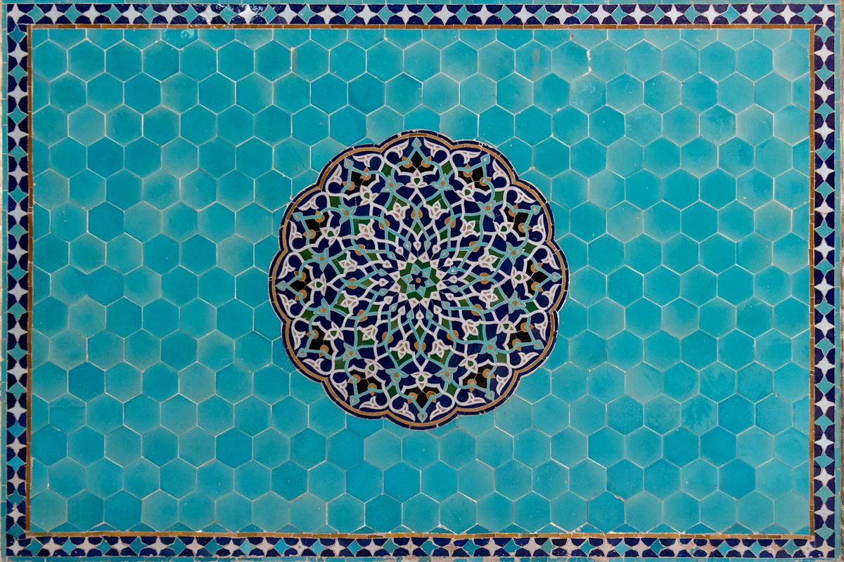 Turquoise tiles with a geometric medallion