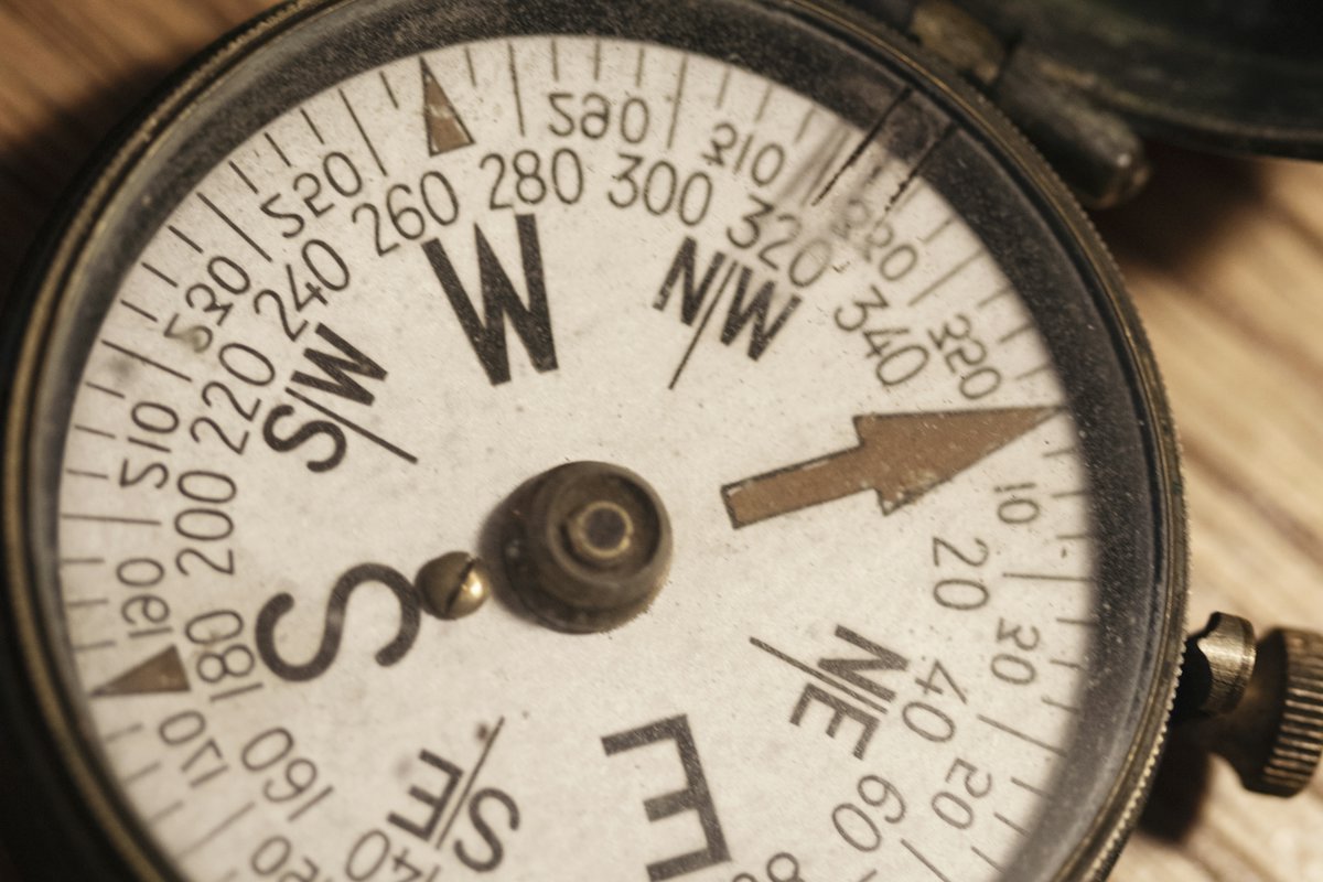 Close-up of a vintage compass dial
